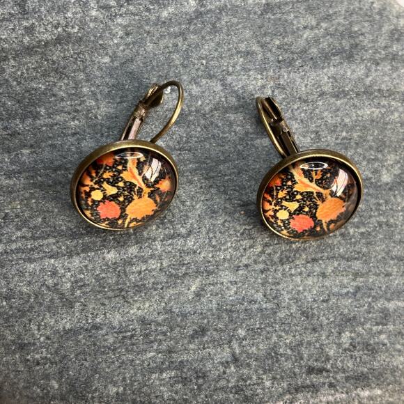 Midnight Flowers Black Cobachon Pewter Metal Earrings Whimsigoth witchy - Picture 5 of 5